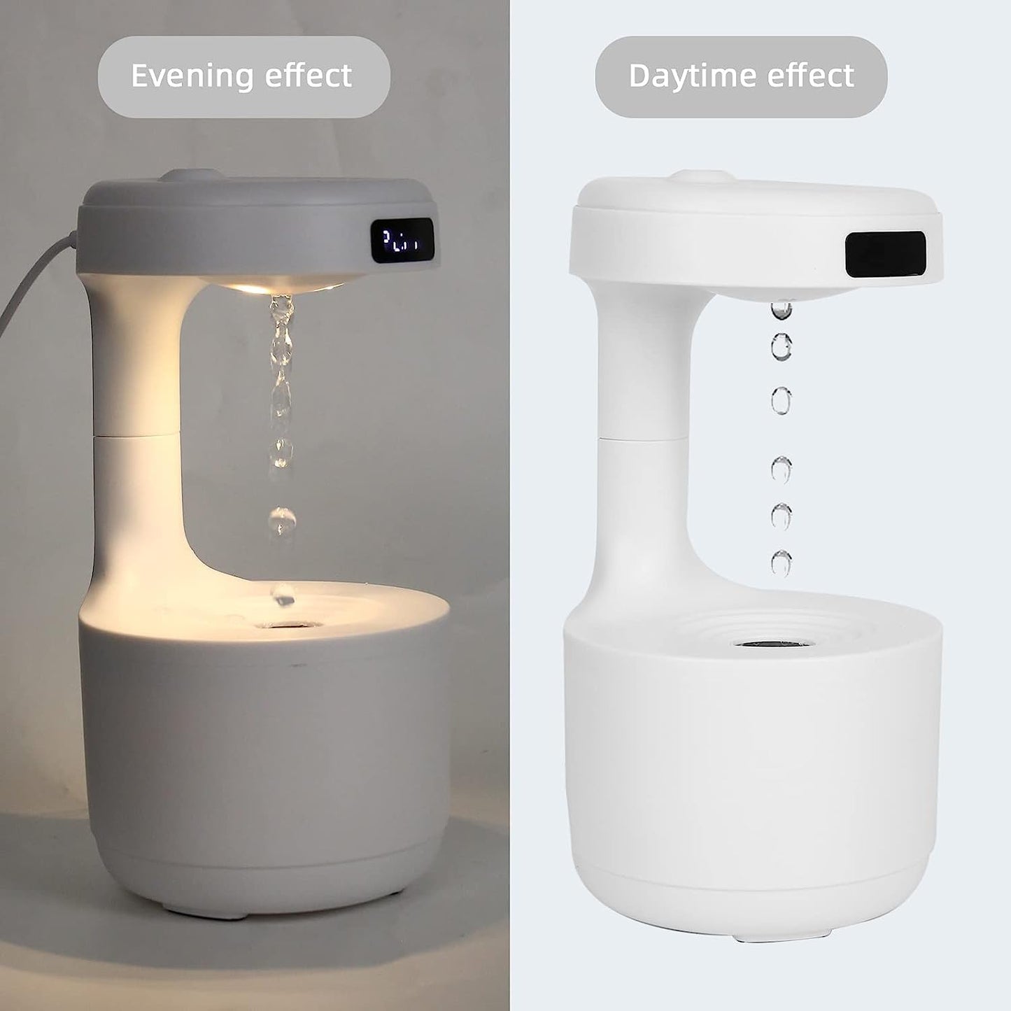 Anti Gravity Air Humidifier With Warm Night Light & LED Display | Ultrasonic Cool Mist Aroma Diffuser | Fine Mist Spray | Quiet Operation | Anti-Gravity Water Droplet Humidifier | Creative Air Aromatherapy for Home Bedroom Office (white)