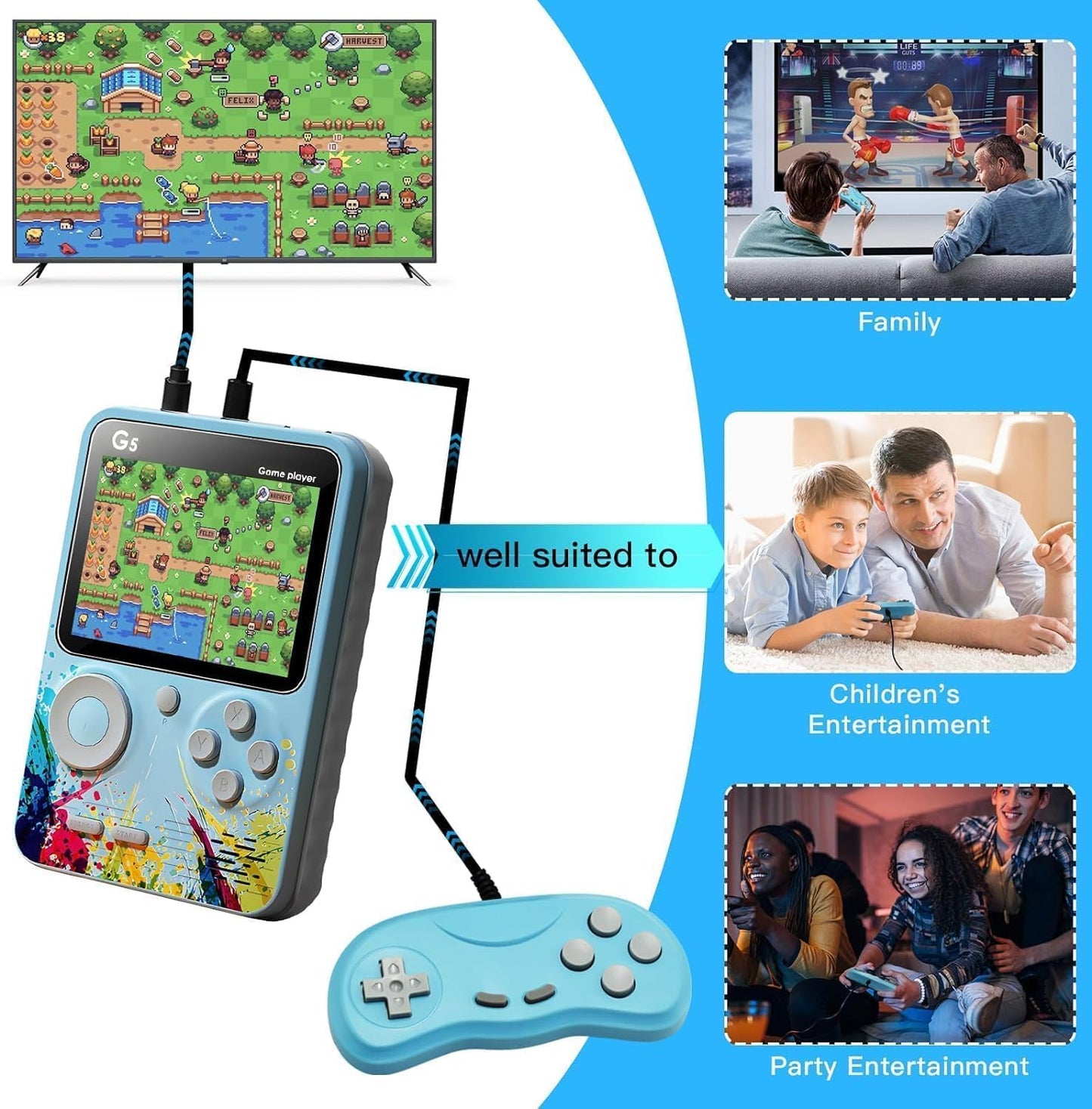 G5 (with Remote) Handheld Game Console Retro Video Games, with Hundreds of Preloaded Classic Video Games Support 2 Players and TV Connection | Support 2 Players | Special Edition | Perfect Birthday Gift