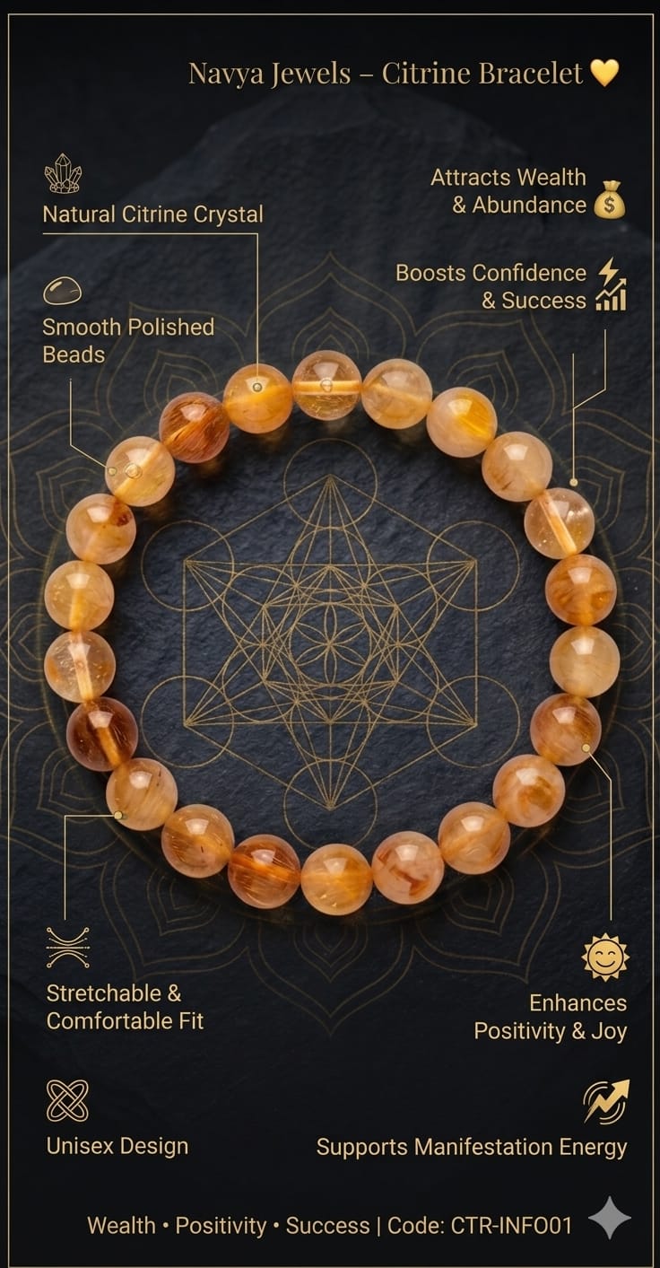 Citrine bracelet worn on wrist for prosperity, confidence and daily positivity
