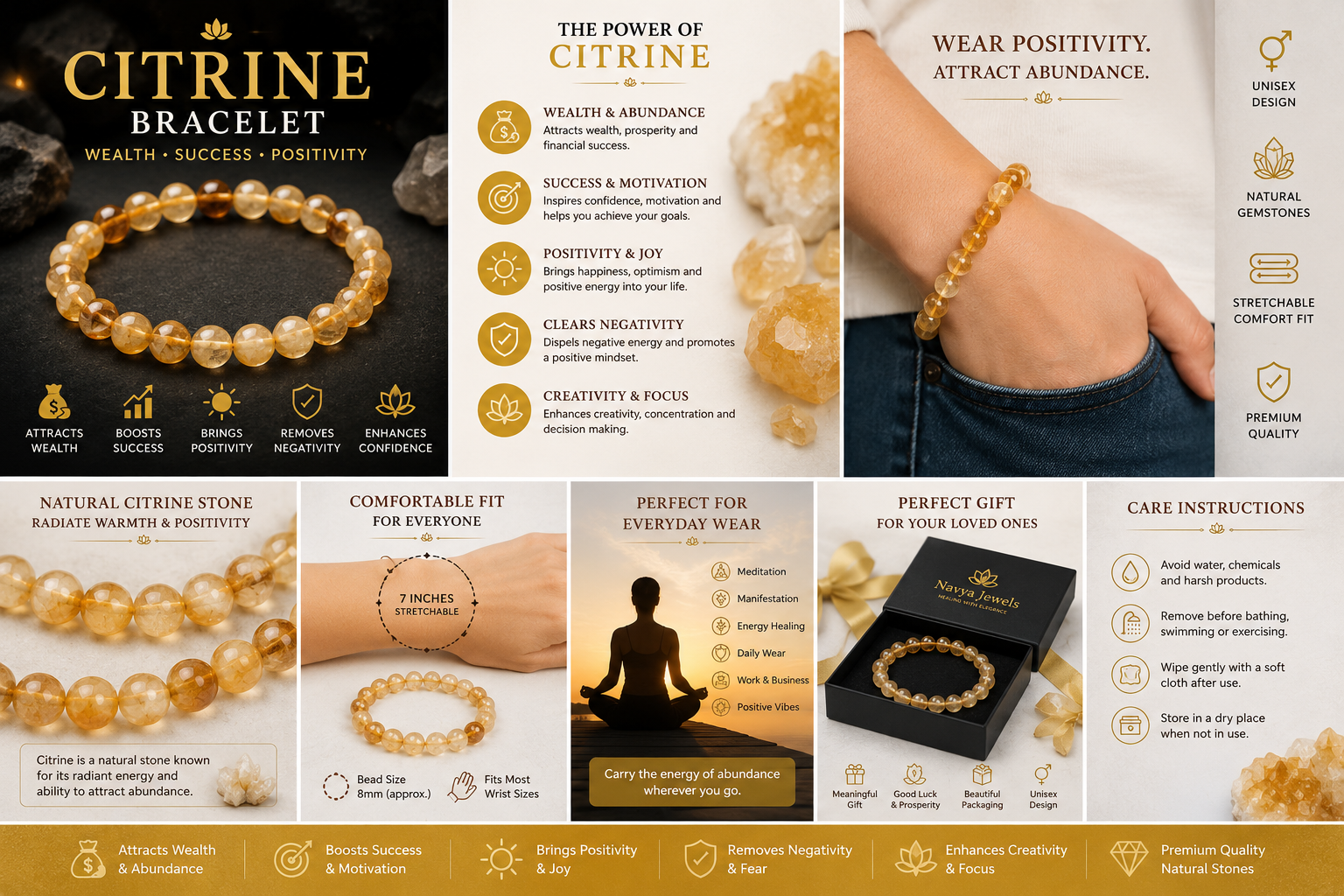 Natural Citrine Bracelet in premium gift box ideal for prosperity and meaningful gifting