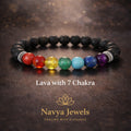 Lava stone 7 chakra bracelet with matte black beads and colorful chakra stones for energy balance