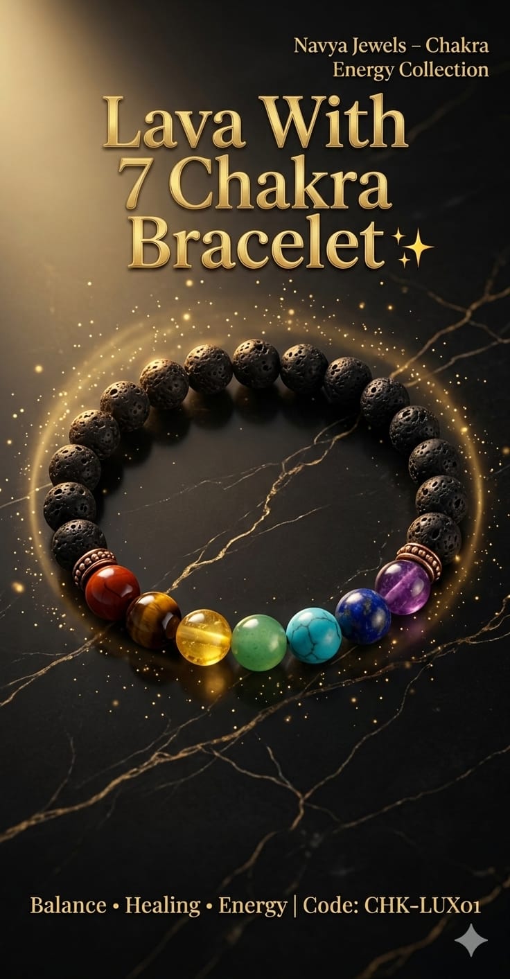 7 chakra lava bracelet showing multicolor beads representing energy alignment and spiritual balance