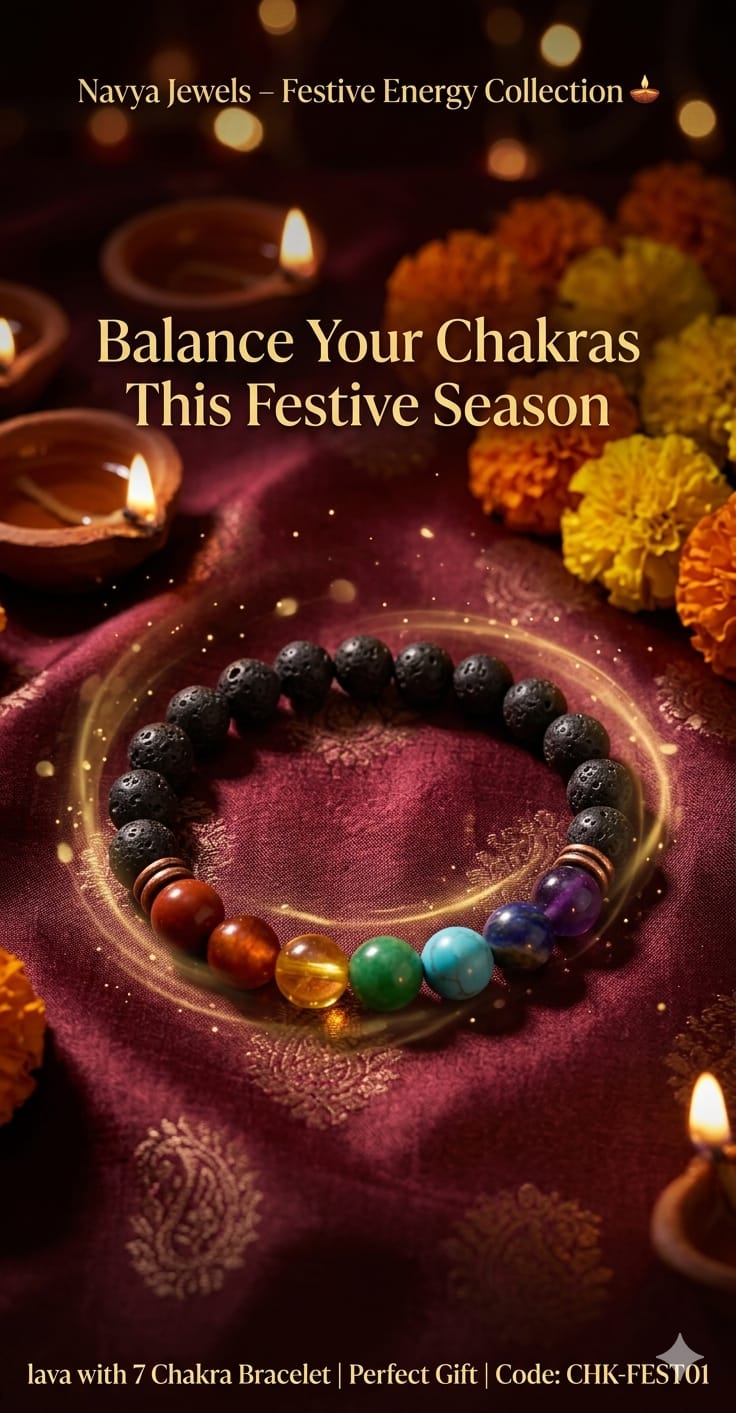 Lava 7 chakra bracelet worn on wrist for grounding energy, stress relief and positivity