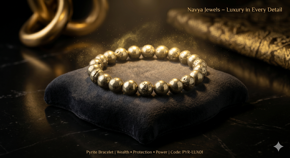 Pyrite bracelet for wealth and protection, natural money magnet stone jewelry on white background
