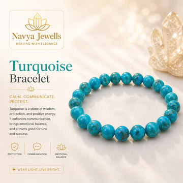Natural Turquoise Firoza bracelet with polished blue gemstone beads for protection and positive energy