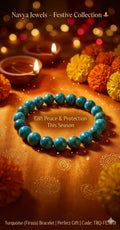 Natural Turquoise gemstone bracelet with glowing diya background for protection, positivity, spiritual growth and emotional balance