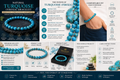 Natural Turquoise (Firoza) Bracelet infographic showing protection, communication, emotional balance, good fortune, confidence, gemstone benefits, gift packaging and care instructions
