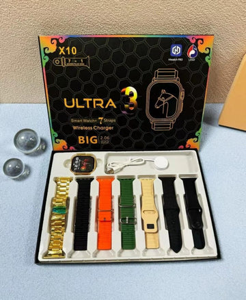 X10 Ultra 3 Smart Watch – 2.06" Curved Display with 7 Straps Combo